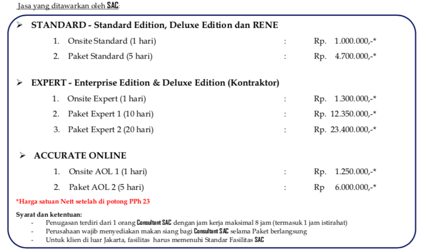 Harga Jasa dan Training Accurate Lama