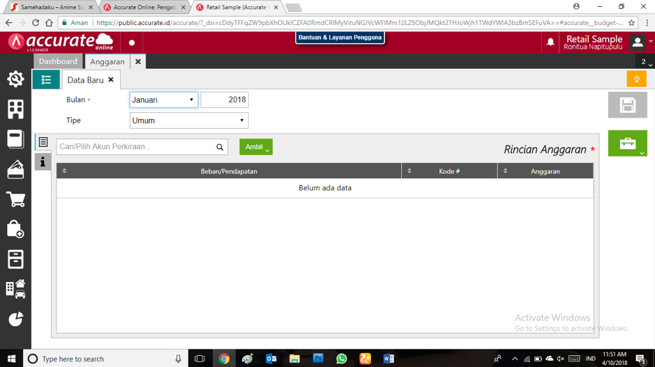 anggaran akun accurate online