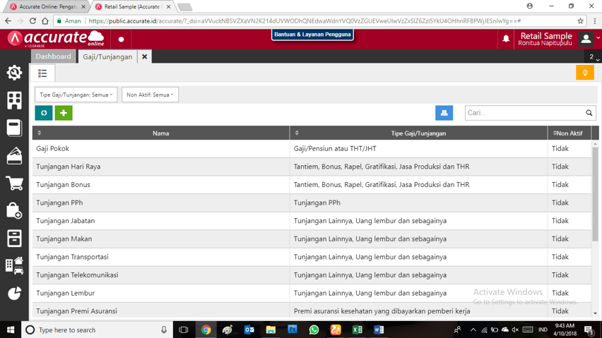 gaji dan tunjangan accurate online