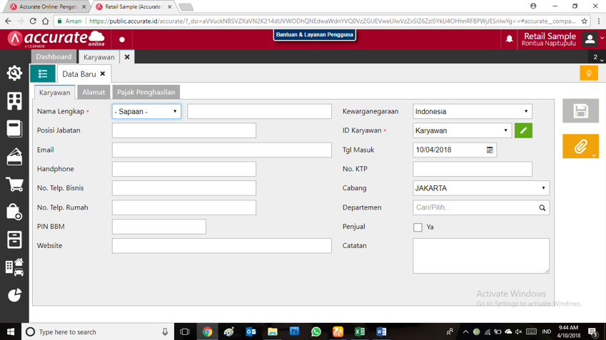 karyawan accurate online