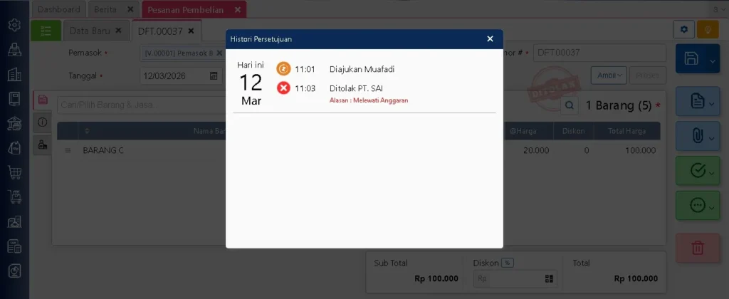 Alasan Penolakan Di Laporan Rincian Penyetuju Accurate 1