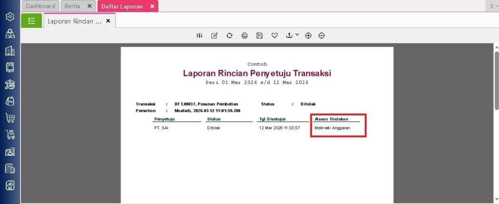 Alasan Penolakan Di Laporan Rincian Penyetuju Accurate 8