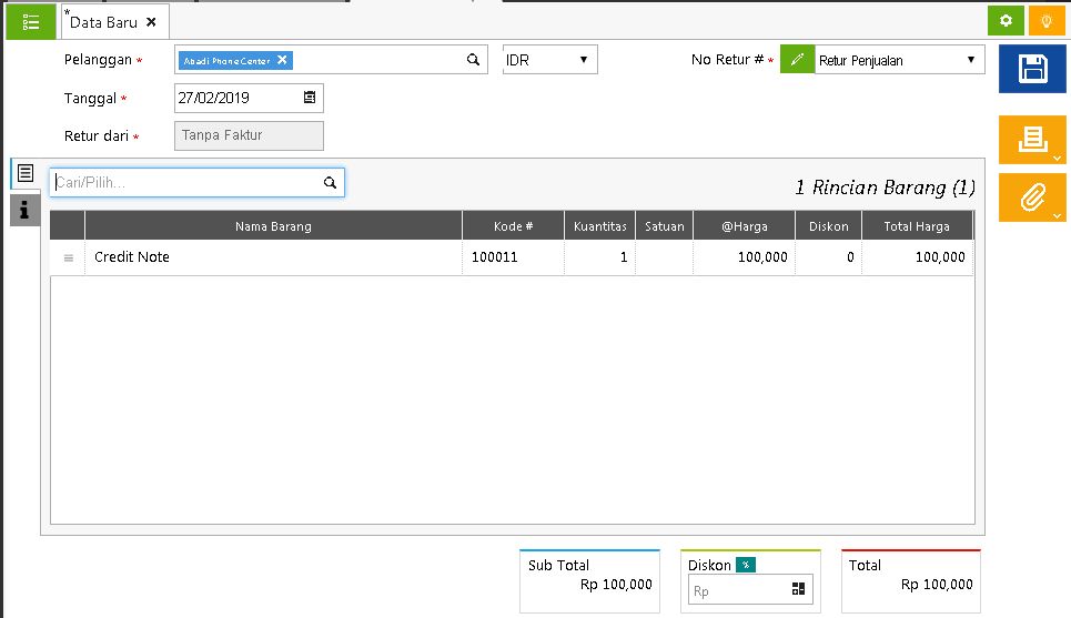 Cara Membuat Credit Note pada Accurate Online