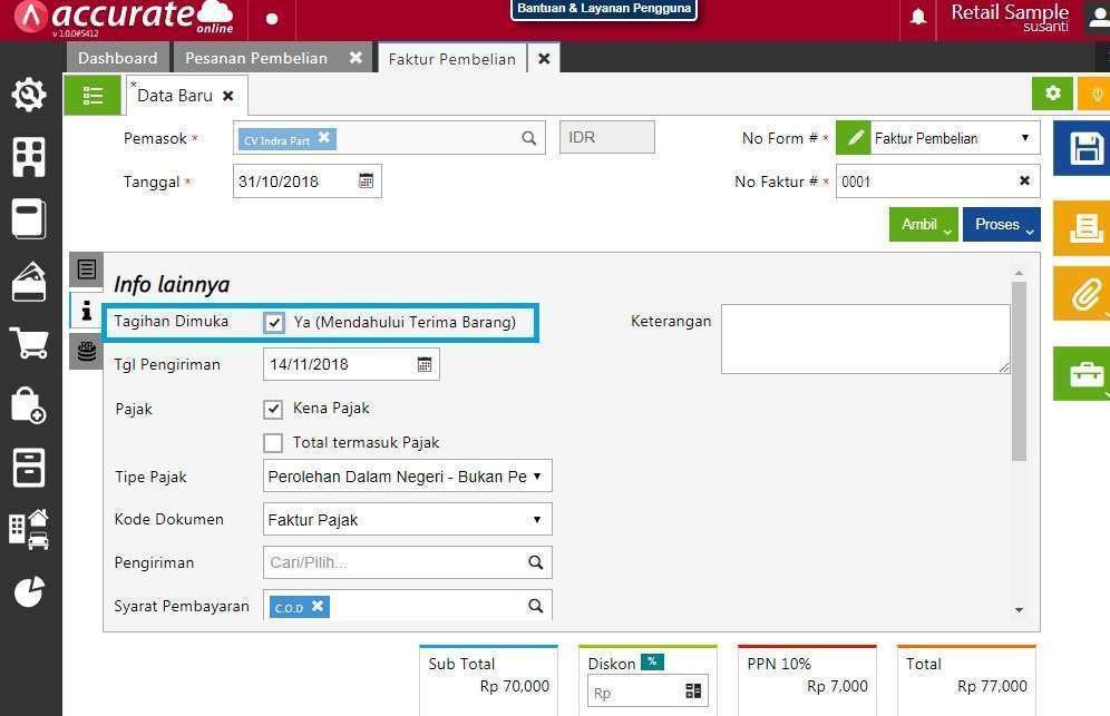 Cara Membuat Faktur Pembelian Mendahului Terima Barang di Accurate Online