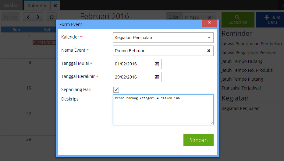 Cara Membuat Jadwal di Fitur Kalendar Accurate Online