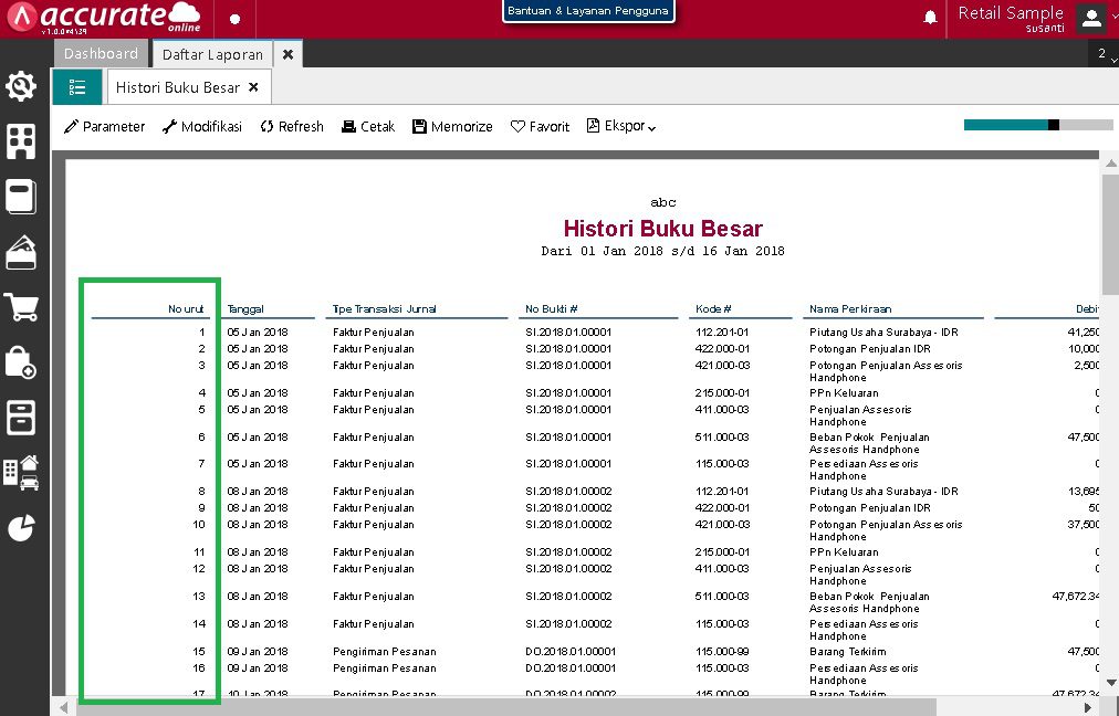 Cara Menampilkan Nomor Urut di Laporan Accurate Online