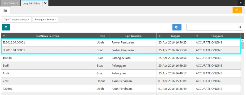 Cara Melihat Daftar Log Aktifitas di Accurate Online