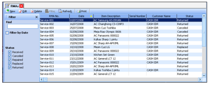 Daftar Return Merchandise Authorization [RMA] di Accurate