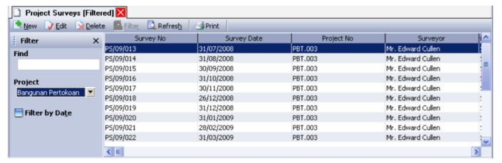 Daftar Survei Proyek [List of Project Survey] di Accurate