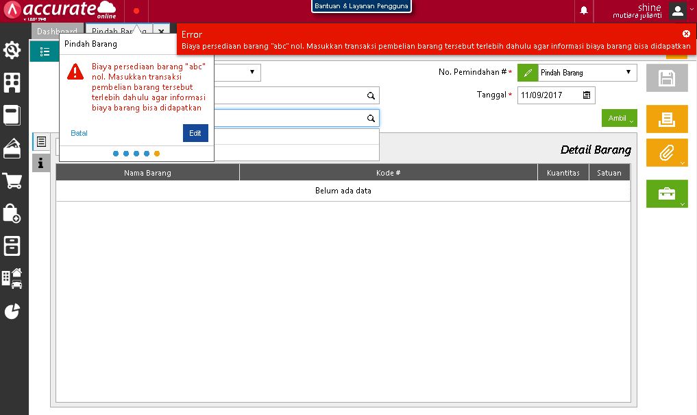 Error “Biaya Persediaan Barang XXX NOL” di Accurate Online