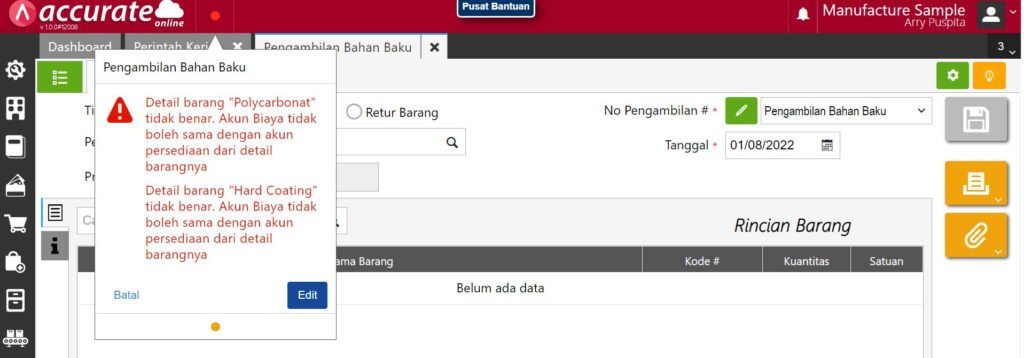 Error Simpan Pengambilan Bahan Baku di Accurate Online