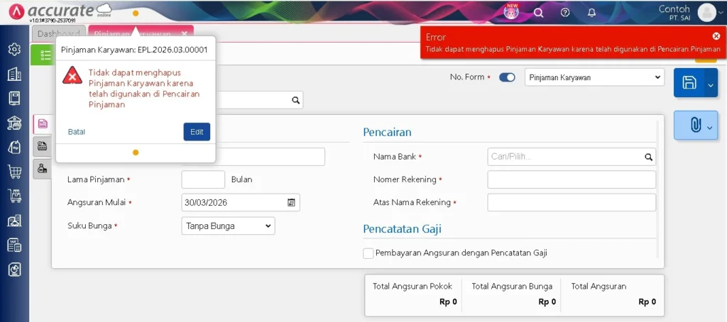 Error Tidak Bisa Hapus Pinjaman Karyawan Di Accurate Online 1
