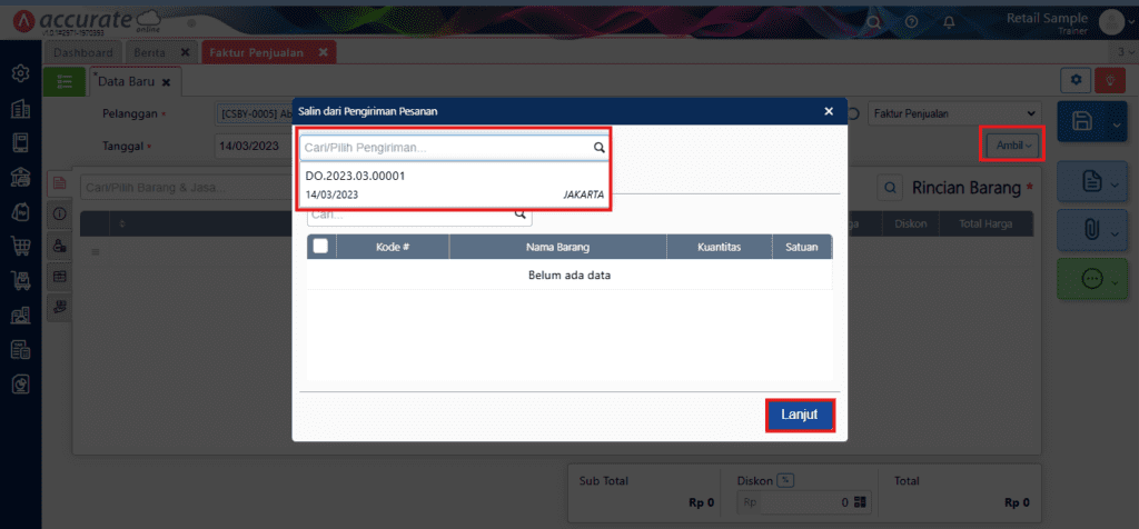 Faktur Penjualan Tarik dari Pengiriman di Accurate Online