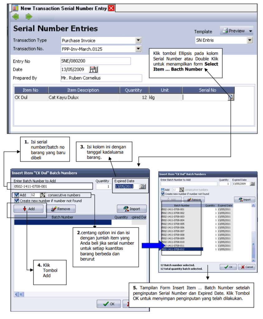Formulir Serial Number Transaction Entry di Accurate