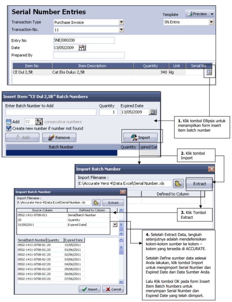 Formulir Serial Number Transaction Entry di Accurate