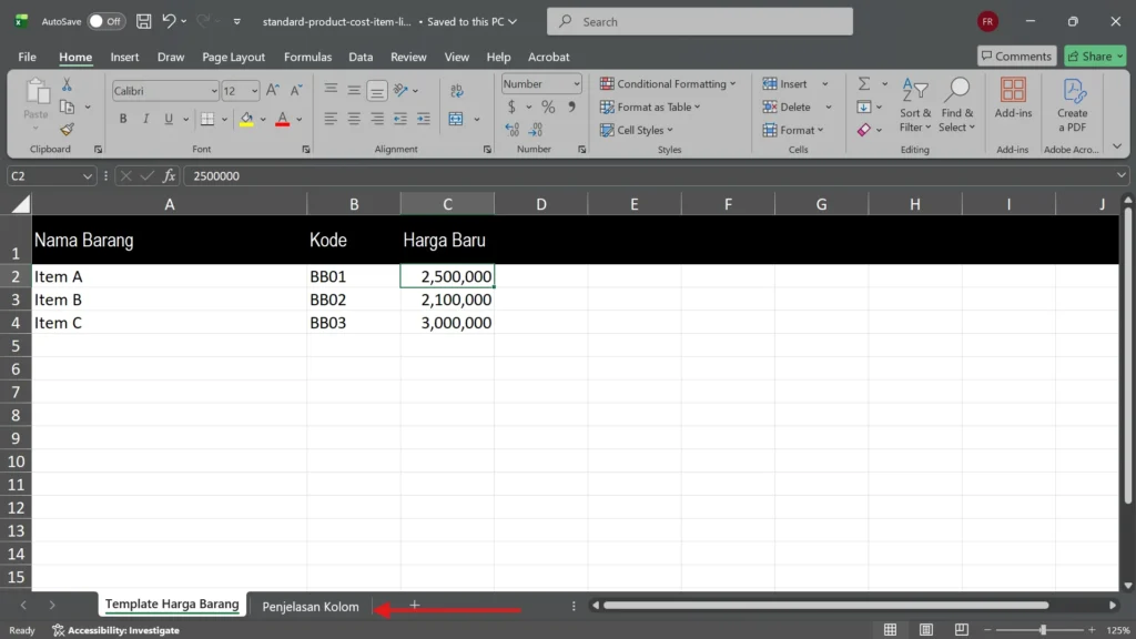 Impor Excel Standar Biaya Produksi Pada Accurate Online 3