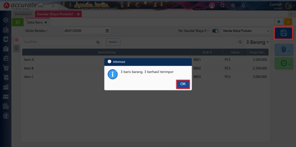 Impor Excel Standar Biaya Produksi Pada Accurate Online 5