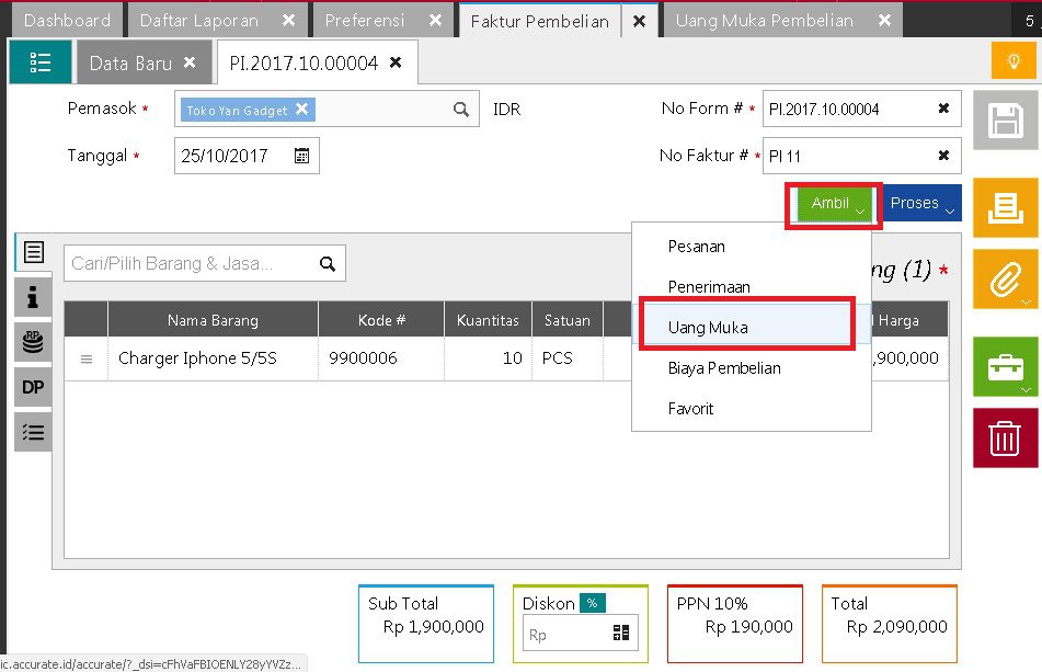 Input Saldo Awal Uang Muka Pembelian di Accurate Online