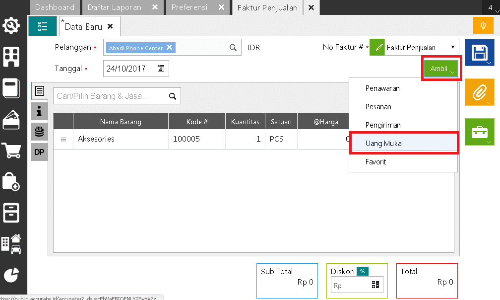 Input Saldo Awal Uang Muka Penjualan di Accurate Online