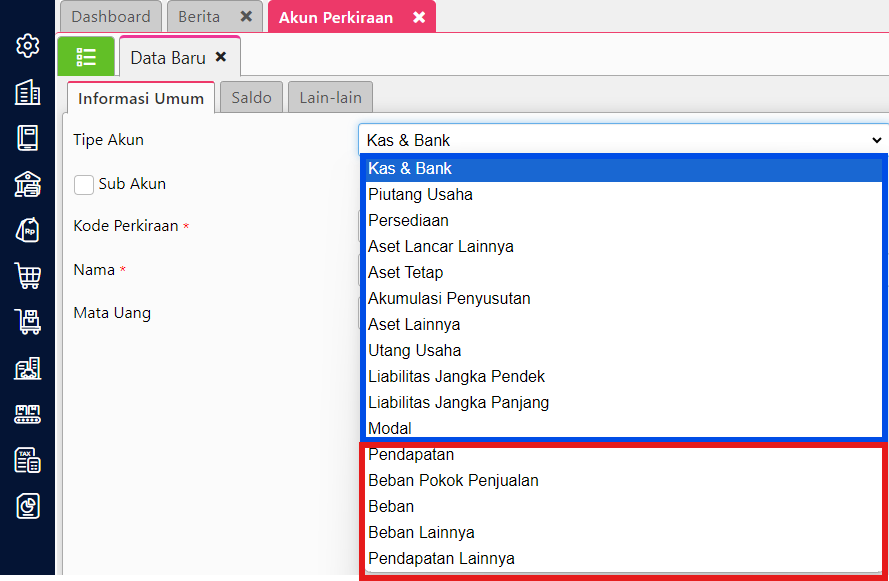 Klasifikasi Rekening Neraca dan Laba Rugi pada Accurate