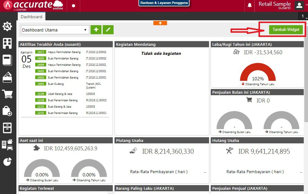 Kolom Barang Perlu Dipesan di Dashboard Accurate Online