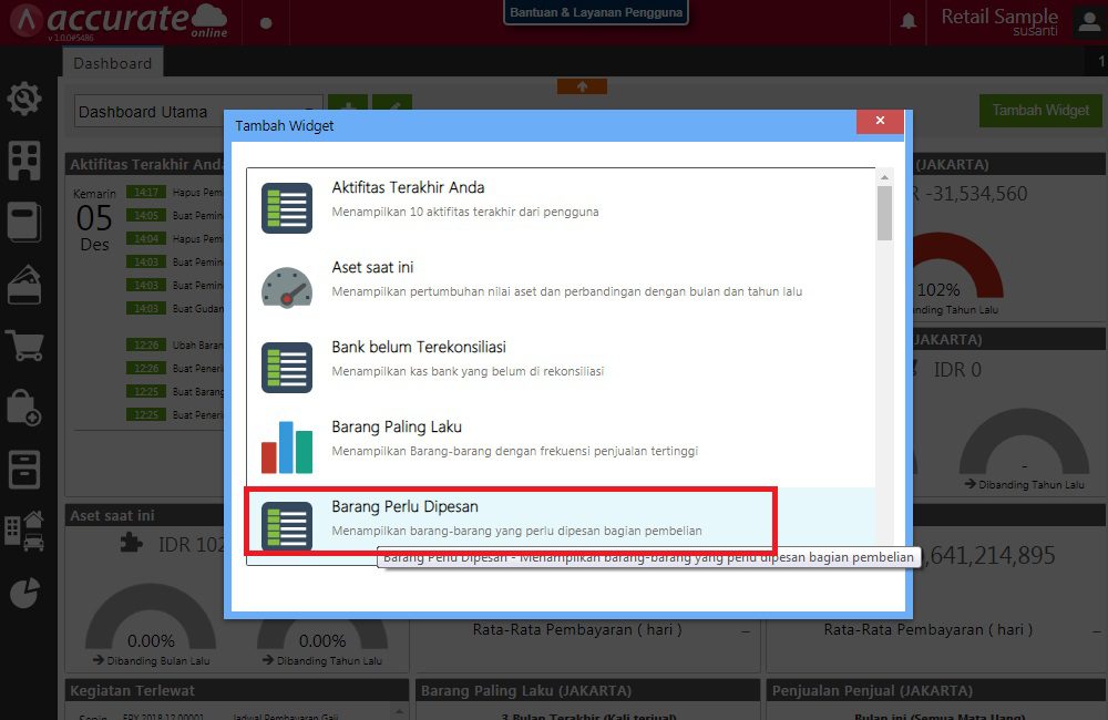Kolom Barang Perlu Dipesan di Dashboard Accurate Online