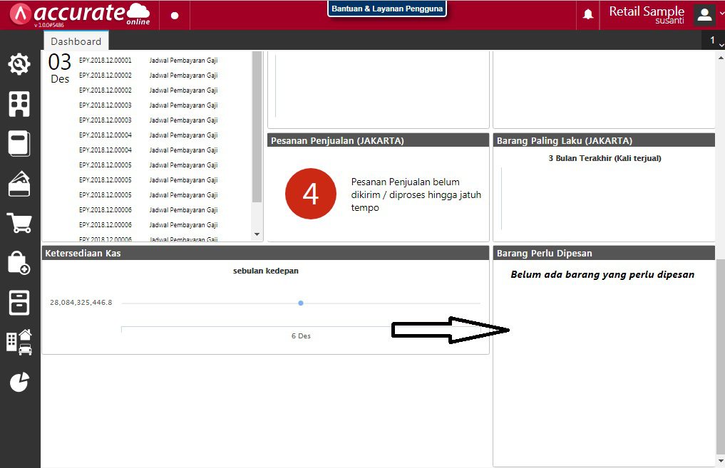 Kolom Barang Perlu Dipesan di Dashboard Accurate Online