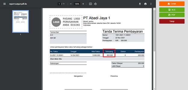 Kolom Terhutang di Penerimaan Penjualan Accurate Online