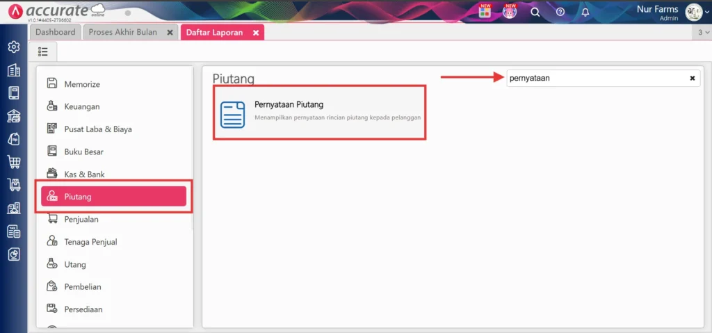 Laporan Rincian Piutang Kepada Pelanggan Di Accurate Online 2