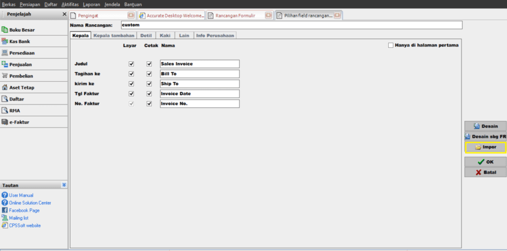 Melakukan Ekspor dan Impor Rancangan Formulir Accurate