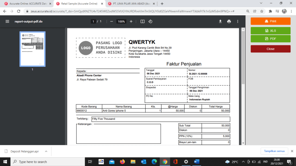 Membuat Terbilang Faktur Penjualan Dalam Bahasa Inggris di Accurate Online 3