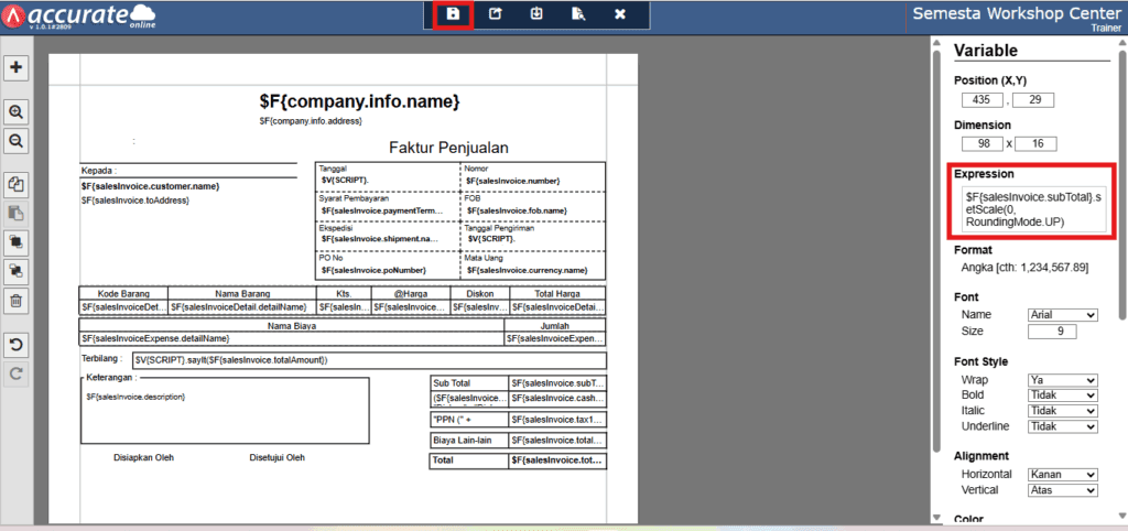 Membulatkan Keatas bawah Tampilan Preview Accurate Online