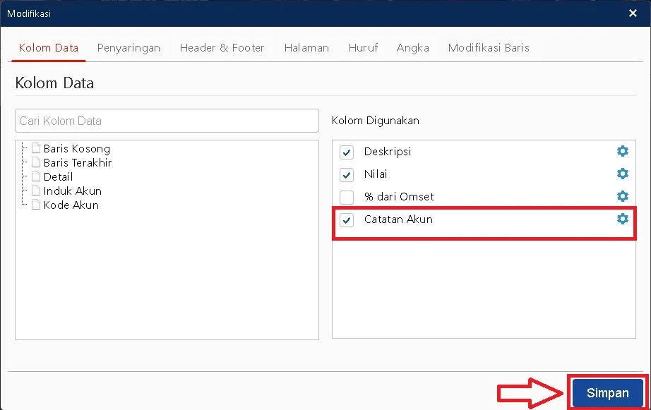 Menampilkan Catatan Akun Di Laporan Keuangan Accurate 6