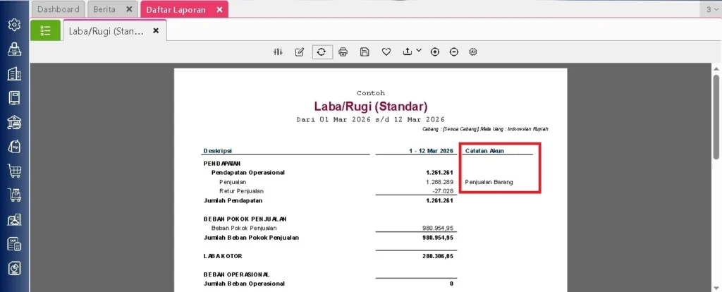 Menampilkan Catatan Akun Di Laporan Keuangan Accurate 7