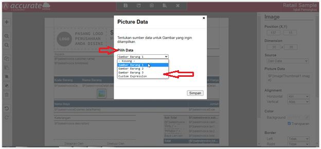 Menampilkan Gambar Barang & Jasa di Desain Cetakan Accurate