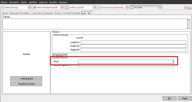 Menampilkan Informasi Berat pada Detail Barang Accurate