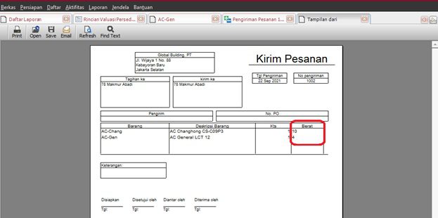 Menampilkan Informasi Berat pada Detail Barang Accurate