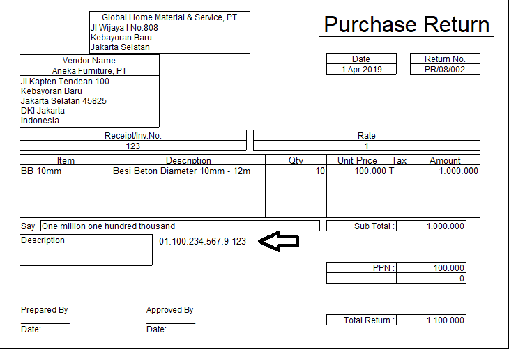Menampilkan NPWP Pemasok di Purchase Return Accurate