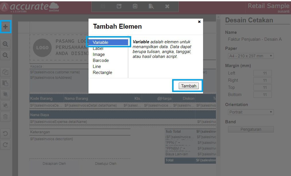 Menampilkan Nama User di Cetakan Transaksi Accurate Online