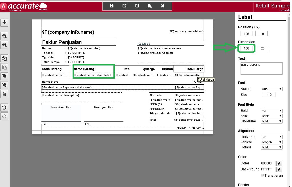 Menampilkan Nomor Urut di Desain Cetakan Accurate Online