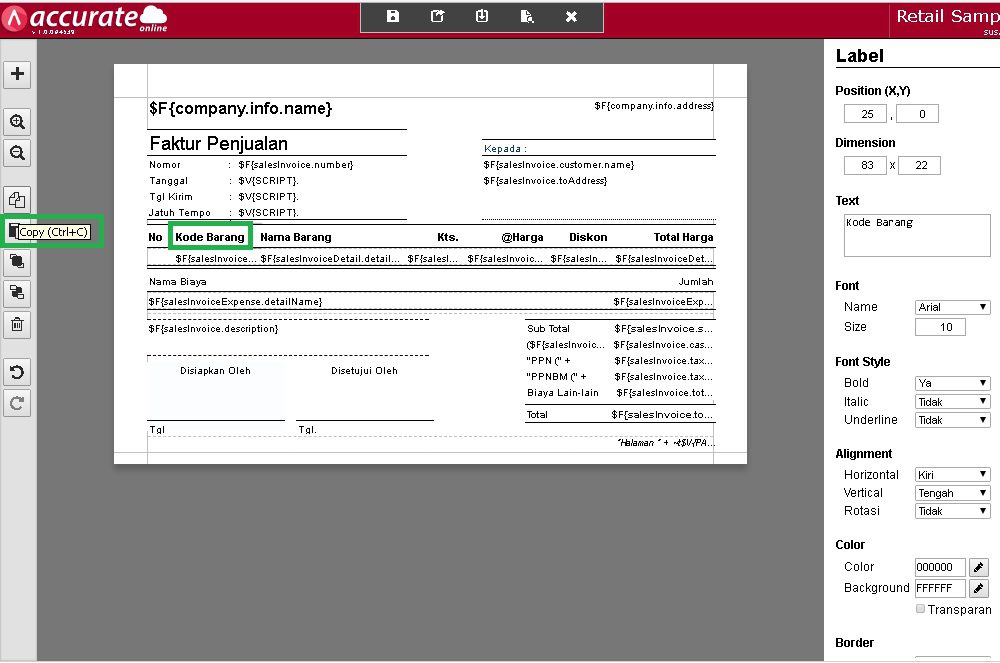 Menampilkan Nomor Urut di Desain Cetakan Accurate Online