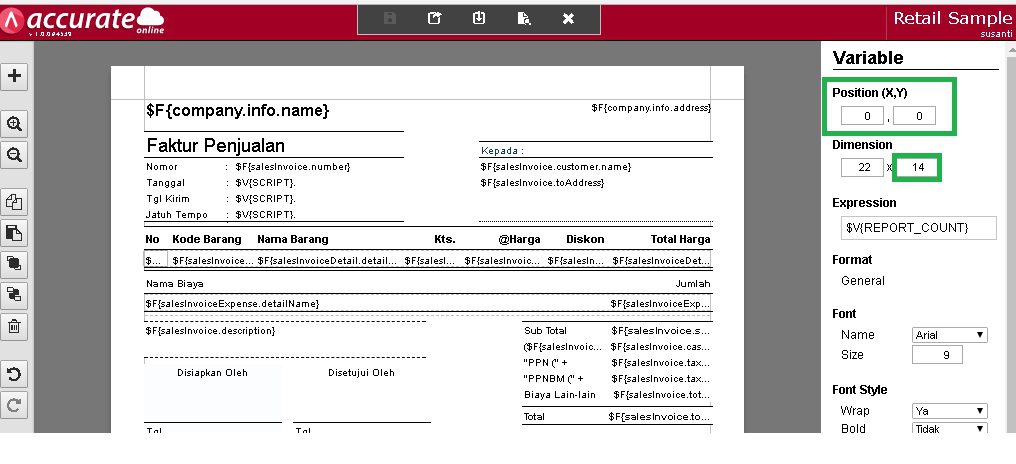 Menampilkan Nomor Urut di Desain Cetakan Accurate Online