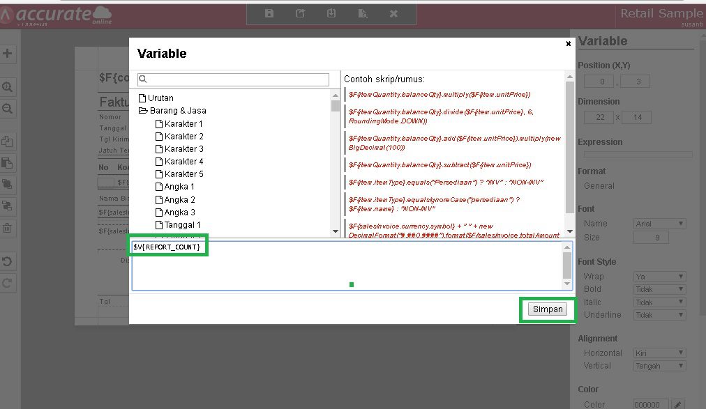 Menampilkan Nomor Urut di Desain Cetakan Accurate Online