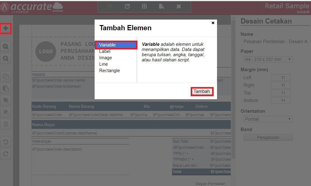 Menampilkan Total Qty di Purchase Order Accurate Online