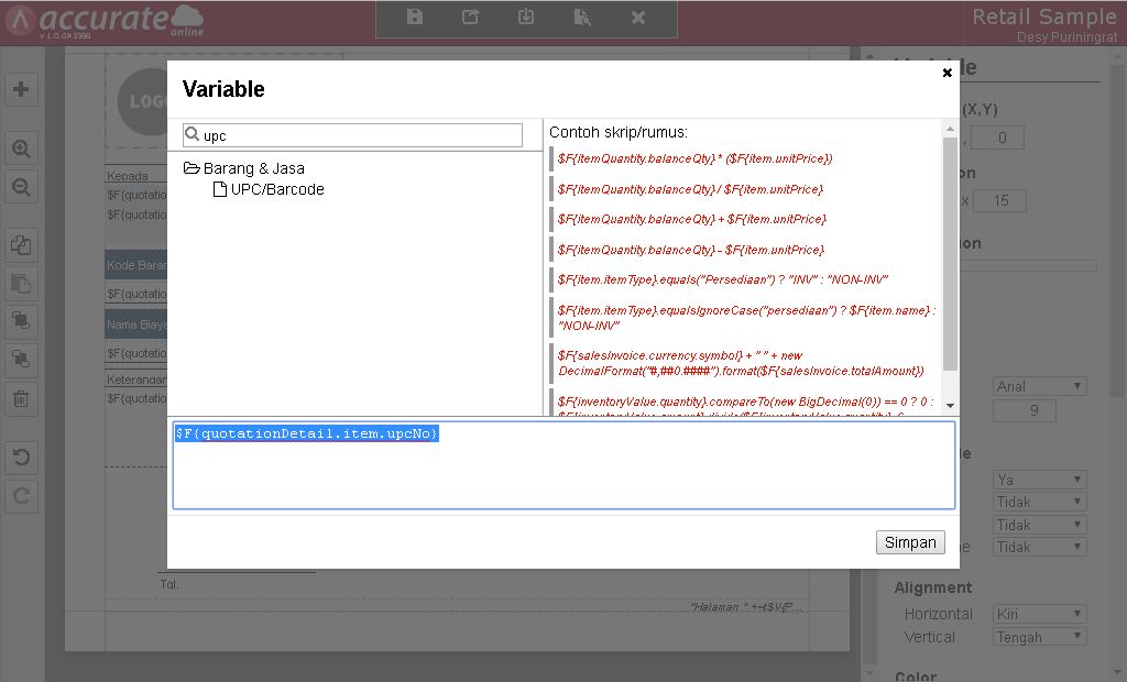Menampilkan UPC Barcode Barang di Cetakan Accurate Online