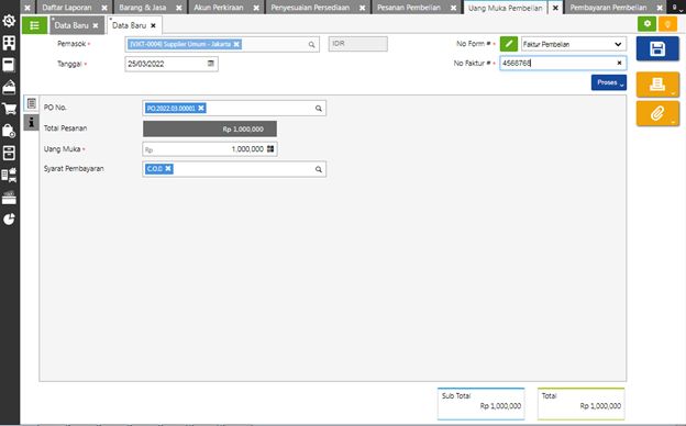 Mencatat Uang Muka Pembelian Barang di Accurate Online