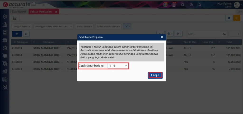 Mencetak Faktur Penjualan Secara Masal Di Accurate Online 4