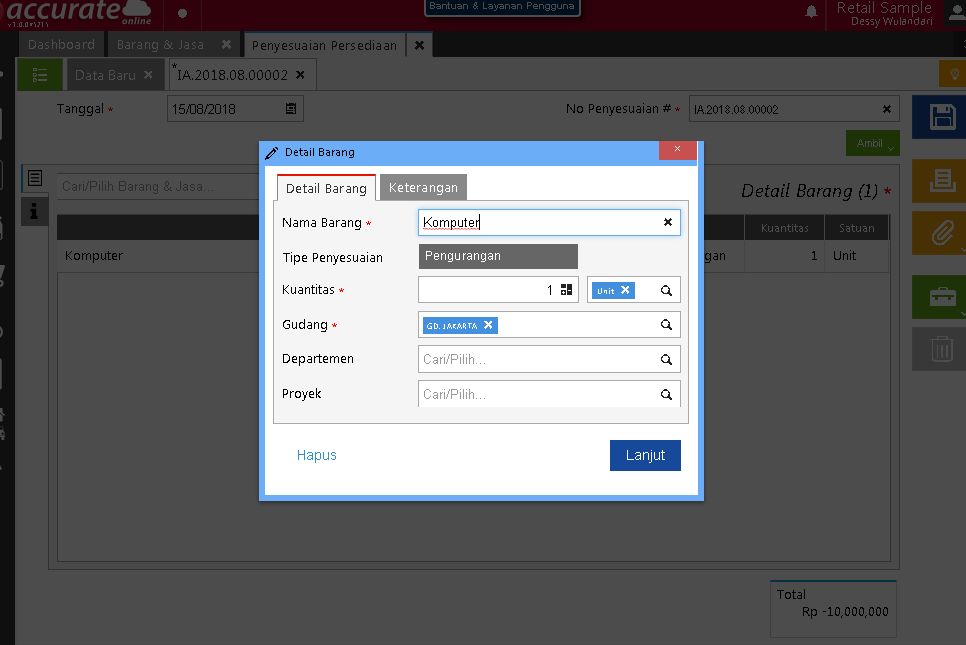 Mengakui Persediaan sebagai Aset Tetap di Accurate Online
