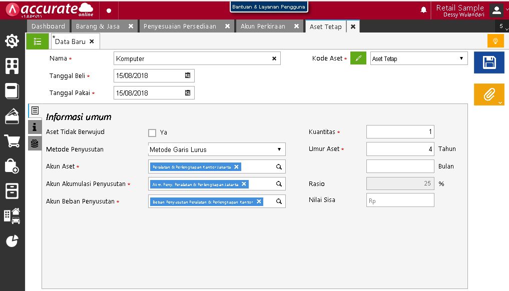 Mengakui Persediaan sebagai Aset Tetap di Accurate Online