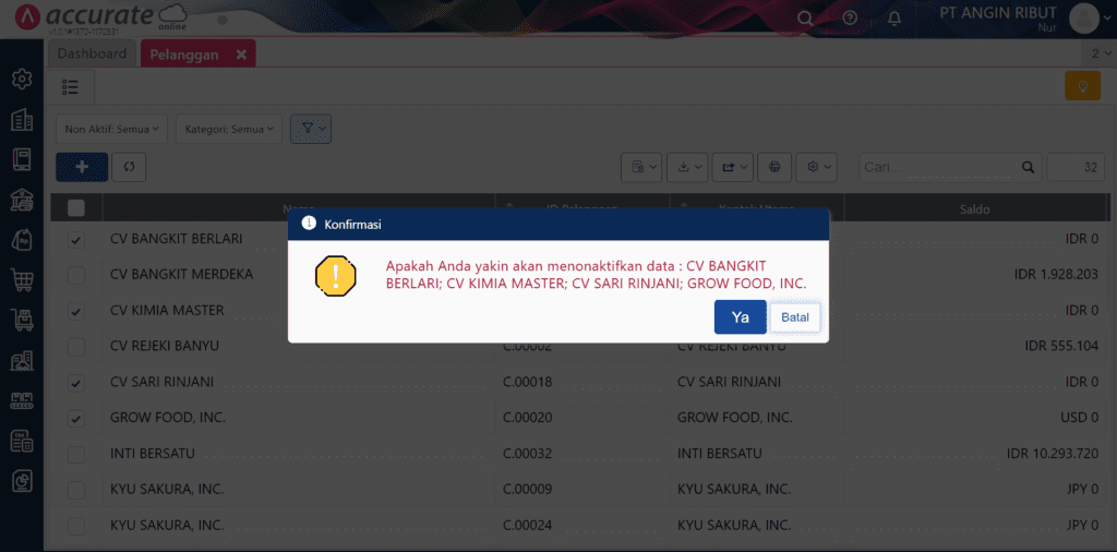 Menonaktifkan Pelanggan Sekaligus Banyak di Accurate Online